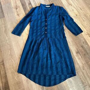The Odells Sonia Blue Stripe Drop Waist Linen Blend Shirt Dress size xsp